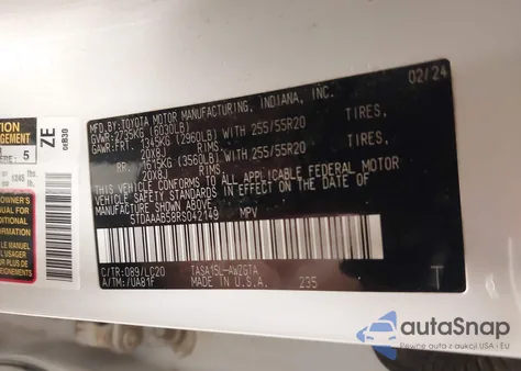 2024 Toyota Grand Highlander Limited из США, поврежденный, VIN 5TDAAAB58RS042149